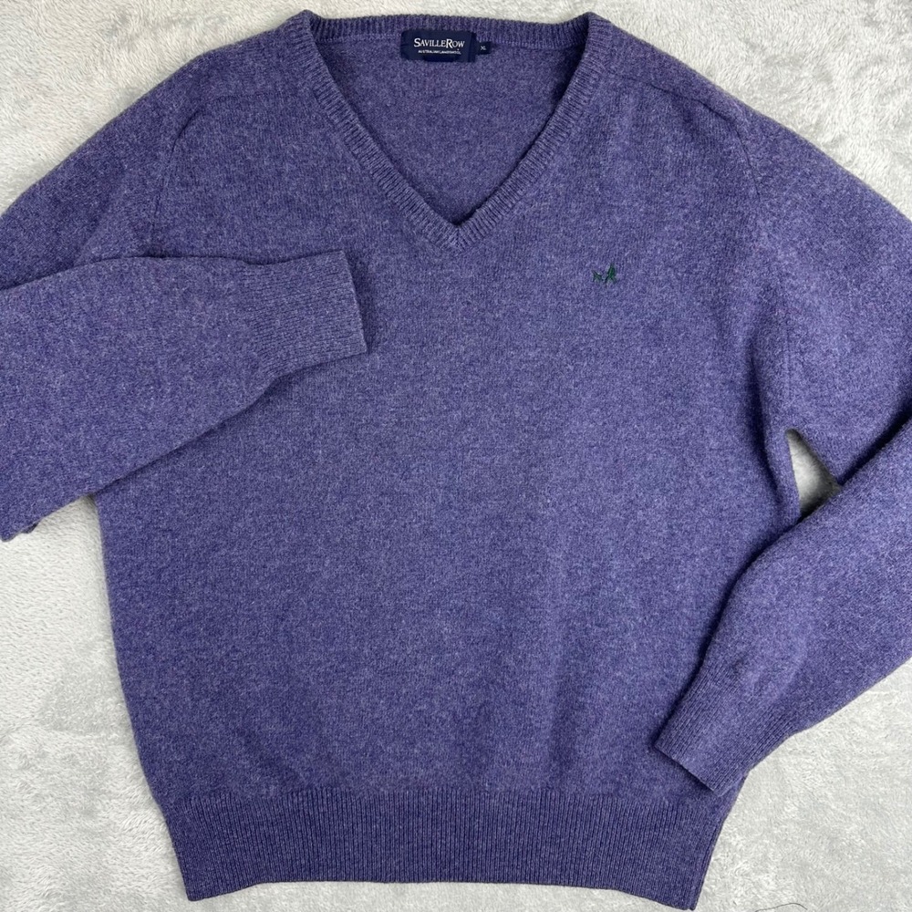 Saville Row Sweater Women XL Purple 100% Lambswool V-Neck Long Sleeve Ribbed